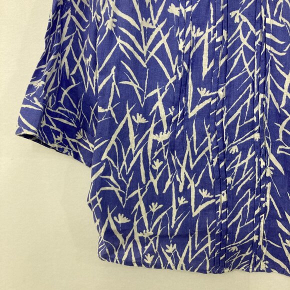 Liz Claiborne size Large Purple White Abstract 100% Linen 3/4 Sleeve Button Down - Picture 5 of 11